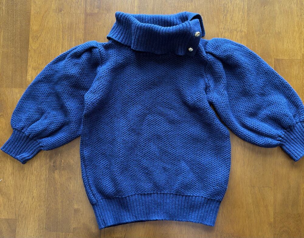 Title: Janie And Jack Navy Chunky Knit Turtleneck Sweater Gold Buttons Size 4